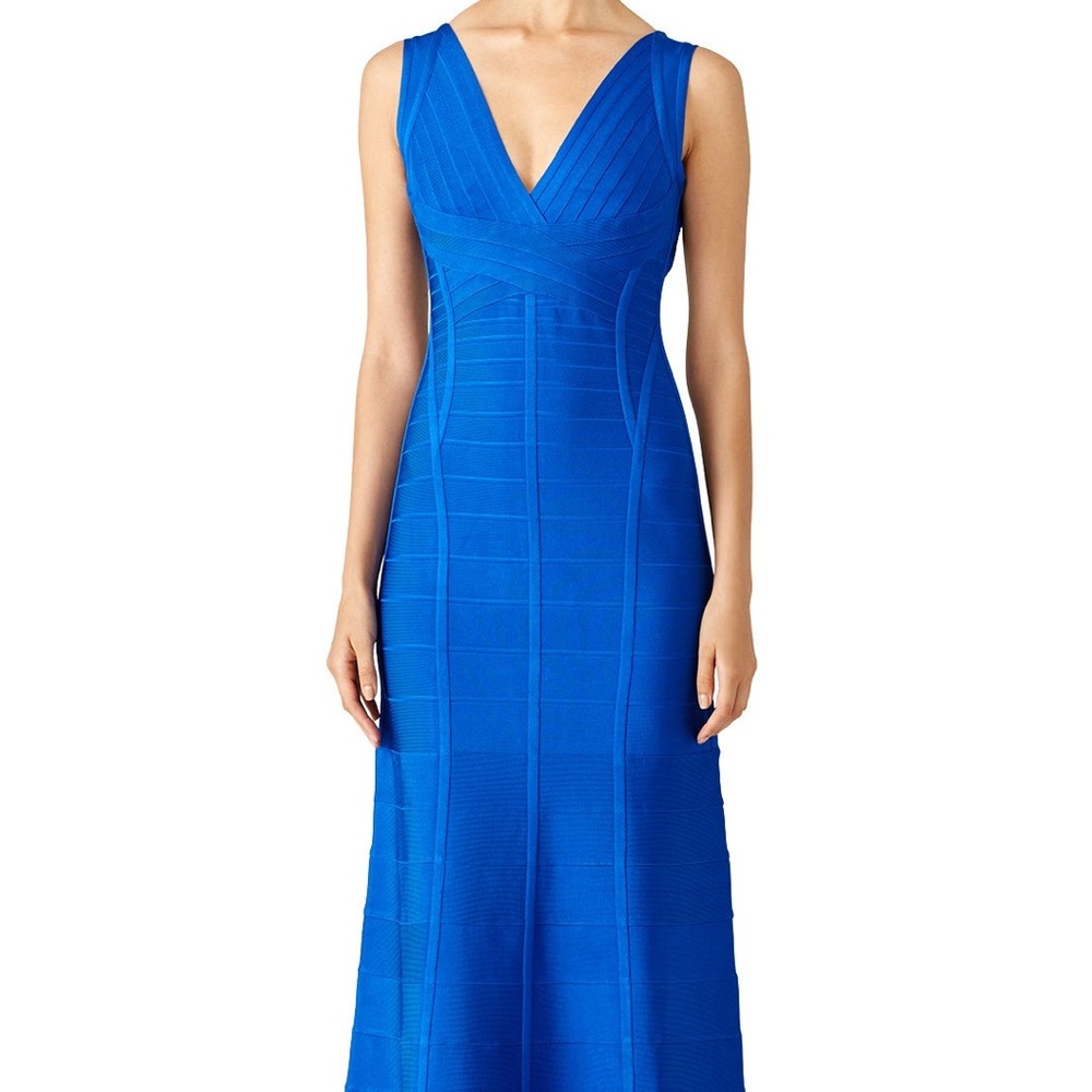 Herve Leger Blue Annabelle Gown